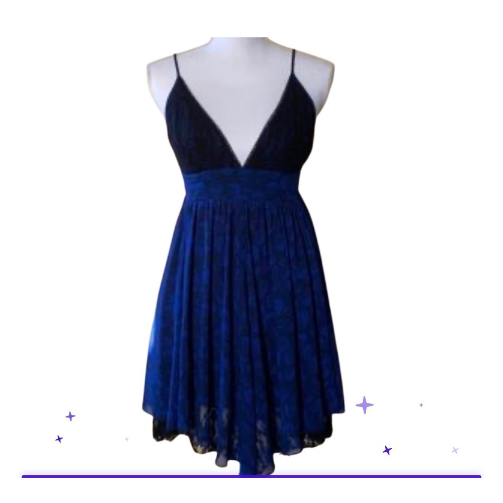 Sparkle‎ & Fade Blue Black Lace Trim Empire Waist Mini Dress Large